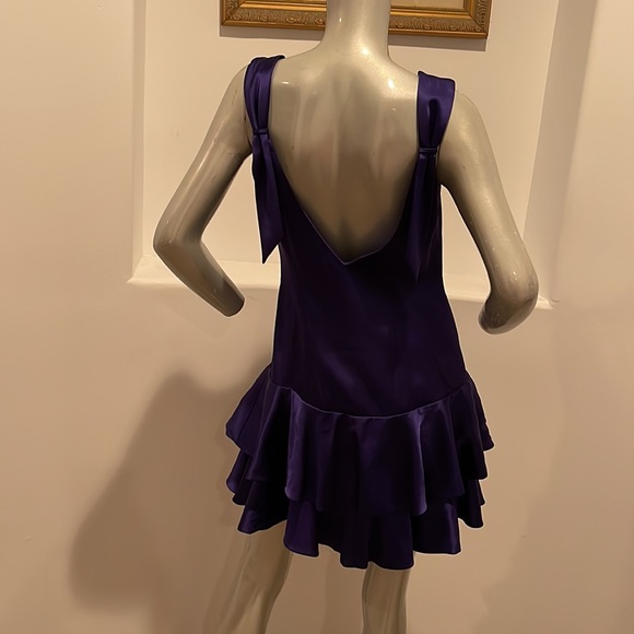Karen Millen Sleeveless Tiered Royal Blue Drop Waist Mini  Dress Cocktail Size 8 - Picture 12 of 13